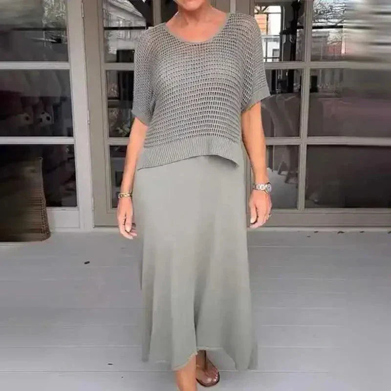 Conjunto Maresia™ com Top de Crochê Artesanal e Vestido Fluido / Elegância Despojada para os Dias de Verão!